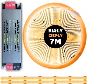 7M Cob Led szalag szett 480 dióda 3000K meleg fehér 24V 10W tápegységgel