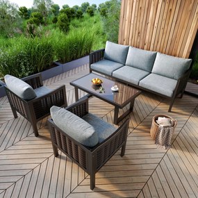 Kerti bútor szett, 3 személyes kanapé, 2 fotel és dohányzóasztal szürke