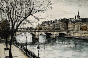 Vászonkép Canvas Város Párizs Folyó Hidak Építészet Kilátás 120x80