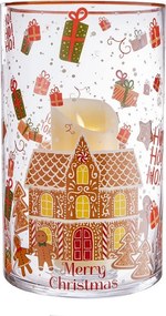 CHRISTMAS DELIGHT üveg szélfogó 30 cm , házikó