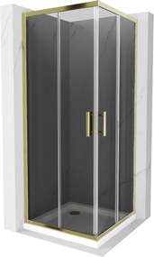 Mexen Rio, szögletes zuhany tolóajtóval 90 (ajtó) x 90 (ajtó) x 190 cm, 5mm szürke üveg, arany profil + fehér SLIM zuhanytálca, 860-090-090-50-40-401…