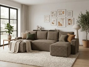 AKCIÓ Kinyitható kanapé U alakban SMART BOUCLE 303x143 cm, sötét bézs II. osztály