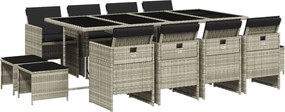 vidaXL 13 részes szürke polyrattan kerti étkezőgarnitúra párnákkal
