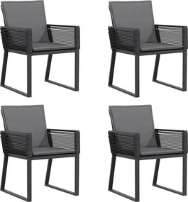 vidaXL 4 db fekete polyrattan kerti szék párnával