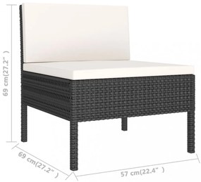 6 részes fekete polyrattan kerti bútorszett párnákkal