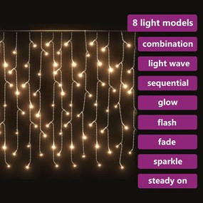 melegfehér LED-es jégcsap fényfüggöny 400 LED, 8 funkció