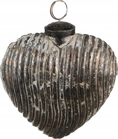 Szürke antik üveg karácsonyi dísz szív 7x4x8 cm