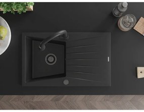 Mexen Cesar, 1 kamrás gránit mosogató 775x470x190 mm és Elia mosogató csaptelep, fekete, 6514-77-670101-70-B