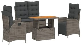 vidaXL 4 részes szürke polyrattan kerti étkezőszett párnával