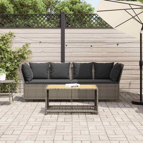 Szürke polyrattan kerti kanapé párnákkal