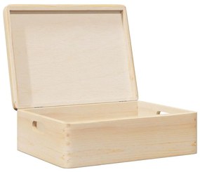 Fa doboz fedéllel és fogantyúkkal 40x30x13 cm tömör fa fenyő