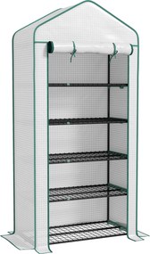 Outsunny 5 Polcos Kerti Üvegház, Erkély Üvegház, Erősített 135 g/m² Ponyva, Acél Váz, Felhúzható Cipzáras Ajtó, Zöldségek, Növények, Virágok Számára,