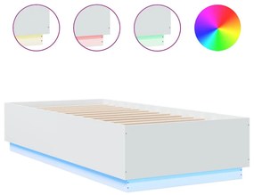 fehér szerelt fa ágykeret LED-del 90 x 200 cm