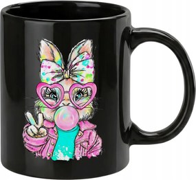 Fekete nyuszis rózsaszín szív alakú bögre húsvétra ajándékba