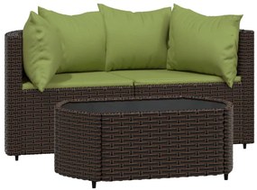 3 részes barna polyrattan kerti ülőgarnitúra párnával