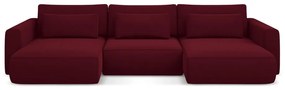 Borvörös bársony kinyitható-tárolóhelyes (U alakú) sarokkanapé Kapua – Makamii