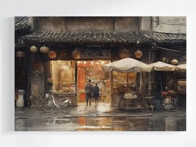 Poszter Tájkép Város Ázsia Kína Utca Bolt Eső 60x40