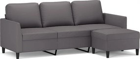 vidaXL 3 személyes szürke műbőr kanapé lábtartóval 180 cm