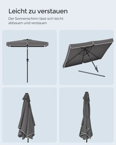 Napernyő 200 × 150 cm, téglalap alakú erkélyernyő, napvédelem UPF 50+, talp nélkül, szürke
