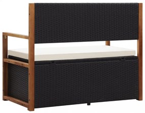 fekete polyrattan és tömör akácfa tárolópad 115 cm