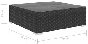 8-részes fekete polyrattan kerti bútorszett párnákkal