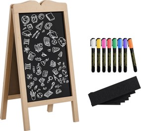 Vinsetto Kétoldalas Krétatábla Állvány Fa Kerettel 51x42x101 cm Természetes | Aosom