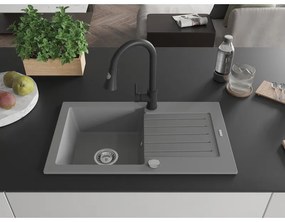 Mexen Pablo, 1 kamrás gránit mosogató 752x436x161 mm és Elia mosogató csaptelep, szürke, 6510-71-670101-70