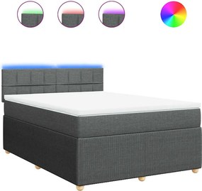 vidaXL sötétszürke szövet rugós ágy matraccal 140 x 190 cm