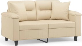 vidaXL 2 személyes krémszínű mikroszálas szövetkanapé párnákkal 120 cm