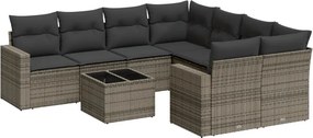 vidaXL 9 részes szürke polyrattan kerti ülőgarnitúra párnákkal