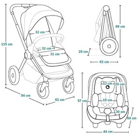 Lionelo - 3 az 1-ben kombinált babakocsi LAYLA Green Forest