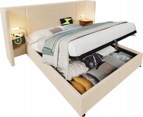 Kárpitozott kétszemélyes ágy 180×200 Usb Type-C éjjeliszekrény bézs