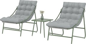 Outsunny 3 részes kerti bistro szett párnákkal — 2 lounge fotel és kisasztal, porszórt acélváz, világosszürke | Aosom