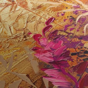 Kép - Absztrakt festmény virágok II. (órával) (90x30 cm)