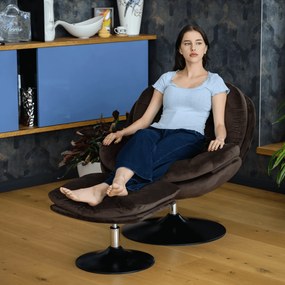 Luxus forgófotel lábtartóval, barna Velvet szövet, ADELMO