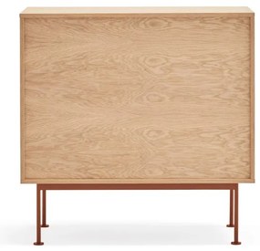 Yoko téglavörös fiókos komód tölgyfa dekorral - Teulat