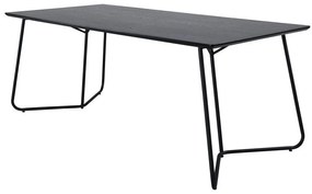 Asztal Dallas 1721Fekete, 75x90x190cm, Természetes fa furnér, Közepes sűrűségű farostlemez, Fém