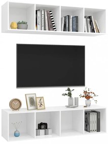2 db fehér szerelt fa falra szerelhető TV-szekrény