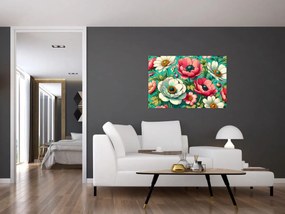 Kép - Virágok kék háttéren (90x60 cm)