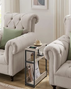 Keskeny oldal asztal töltő funkcióval 3 polcos, 18 x 45 x 58 cm Greige szürke fekete lábakkal