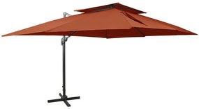 terrakotta színű dupla tetejű konzolos napernyő 400 x 300 cm