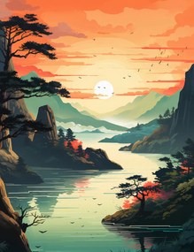 Poszter 50x65cm Lenyugvó nap a Csendes-tónál