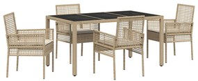 3 darabos szett Bézs PE Rattan, Edzett Üveg, Porszórt Acél