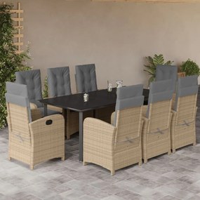 9 részes vegyes bézs polyrattan kerti étkezőgarnitúra párnákkal