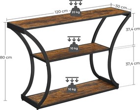 Konzolasztal polcokkal, rusztikus barna 120x30x80cm