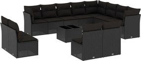 vidaXL 13 részes fekete polyrattan kerti ülőgarnitúra párnákkal