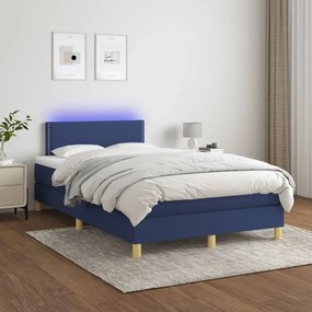 Kék szövet rugós és LED-es ágy matraccal 120 x 200 cm