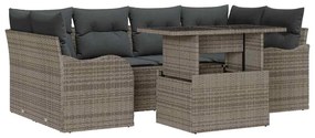 vidaXL Kerti Kanapé Szett párnával tárolóval 7 pcs Szürke Poly Rattan