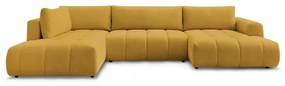 Mustársárga kinyitható-tárolóhelyes sarokkanapé (bal oldali-U alakú) Fuji – Bobochic Paris