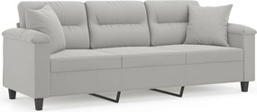 vidaXL 3 személyes világosszürke mikroszálas kanapé párnákkal 180 cm